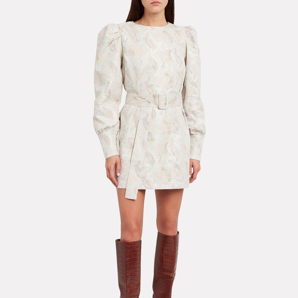 NWT$575 THE ANDAMANE Caroline Jacquard Lurex Sleeved Mini Shift Dress XS